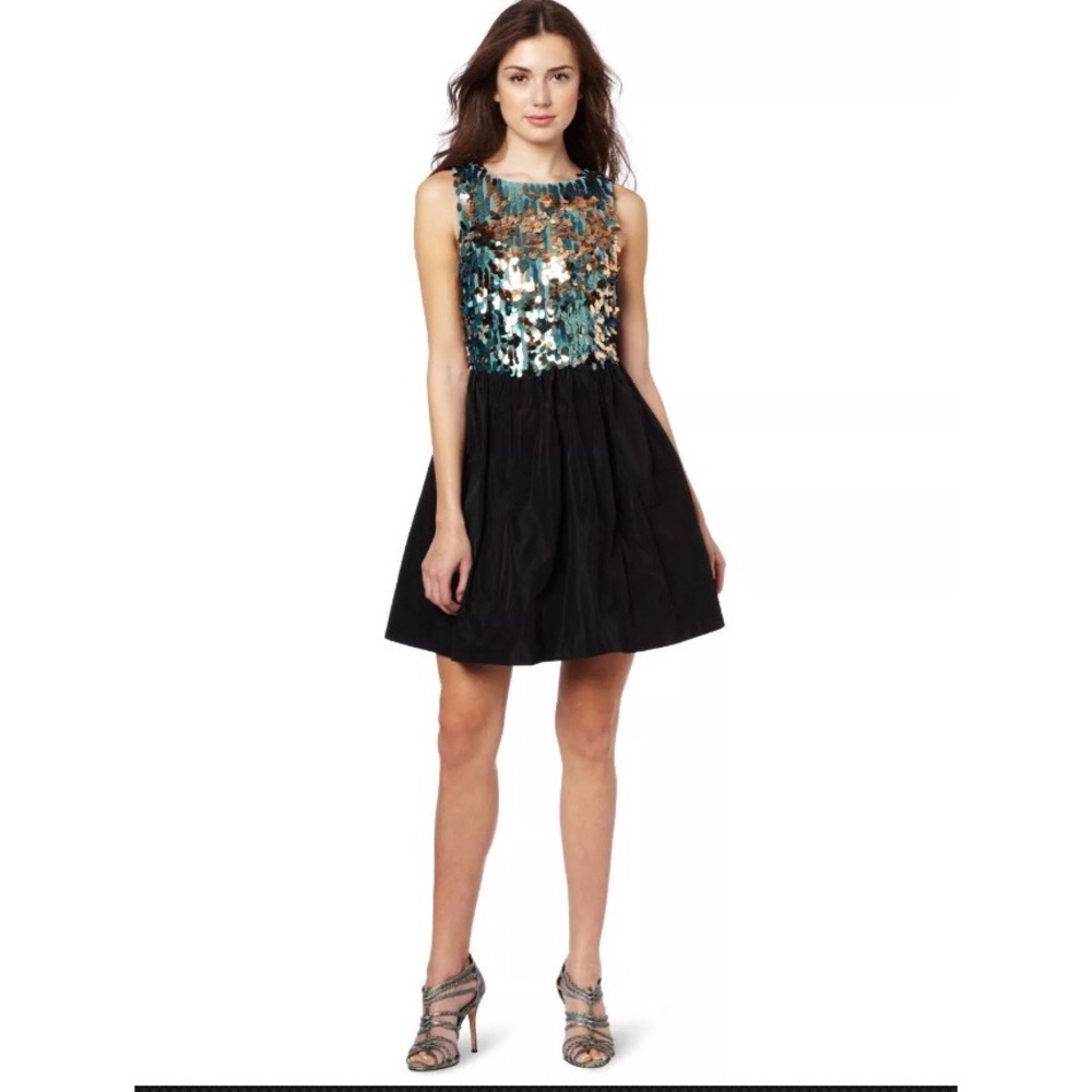 Plenty by Tracy Reese Sequin bodice frock a-line black skirt Mini Dress Sz.0